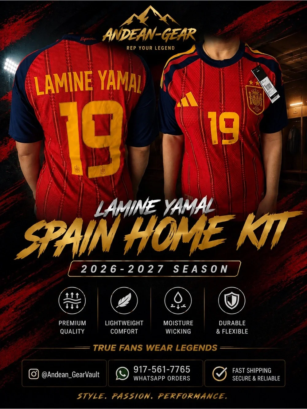 Spain Home Kit Jersey - Red & Navy Lamine Yamal #19